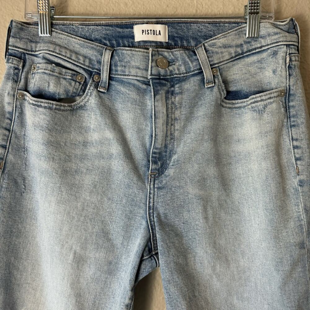Pistola Light Wash Raw Hem Distressed Cropped Straight Leg Jeans Size 31 - Picture 4 of 9